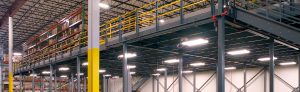 Mezzanine systems in a warehouse.