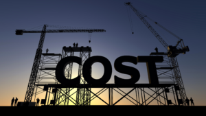 Construction with the text "COST" on top of the structure.